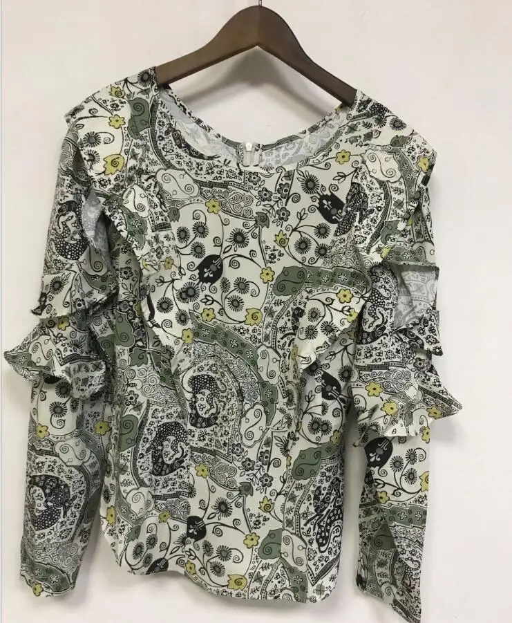 

2020 Early Spring Women's Blouse Vintage Print ruffled ladies long-sleeved shirt top shirt Female Blouses and top clothing