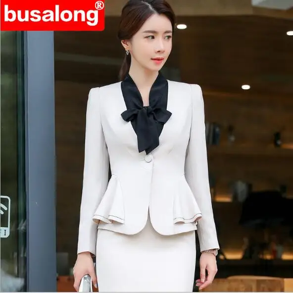 Женский деловой костюм с длинным рукавом пиджак и юбка оборками комплект из двух