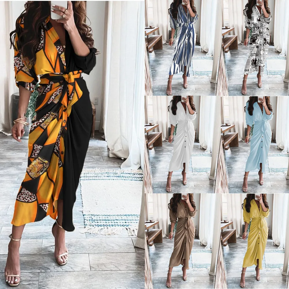 

Womens Long Dress Summer V-neck Boho Belted Maxi Casual Autumn Sexy Party Dress Ladies Bohemian Beach Holiday Sundress Vestido