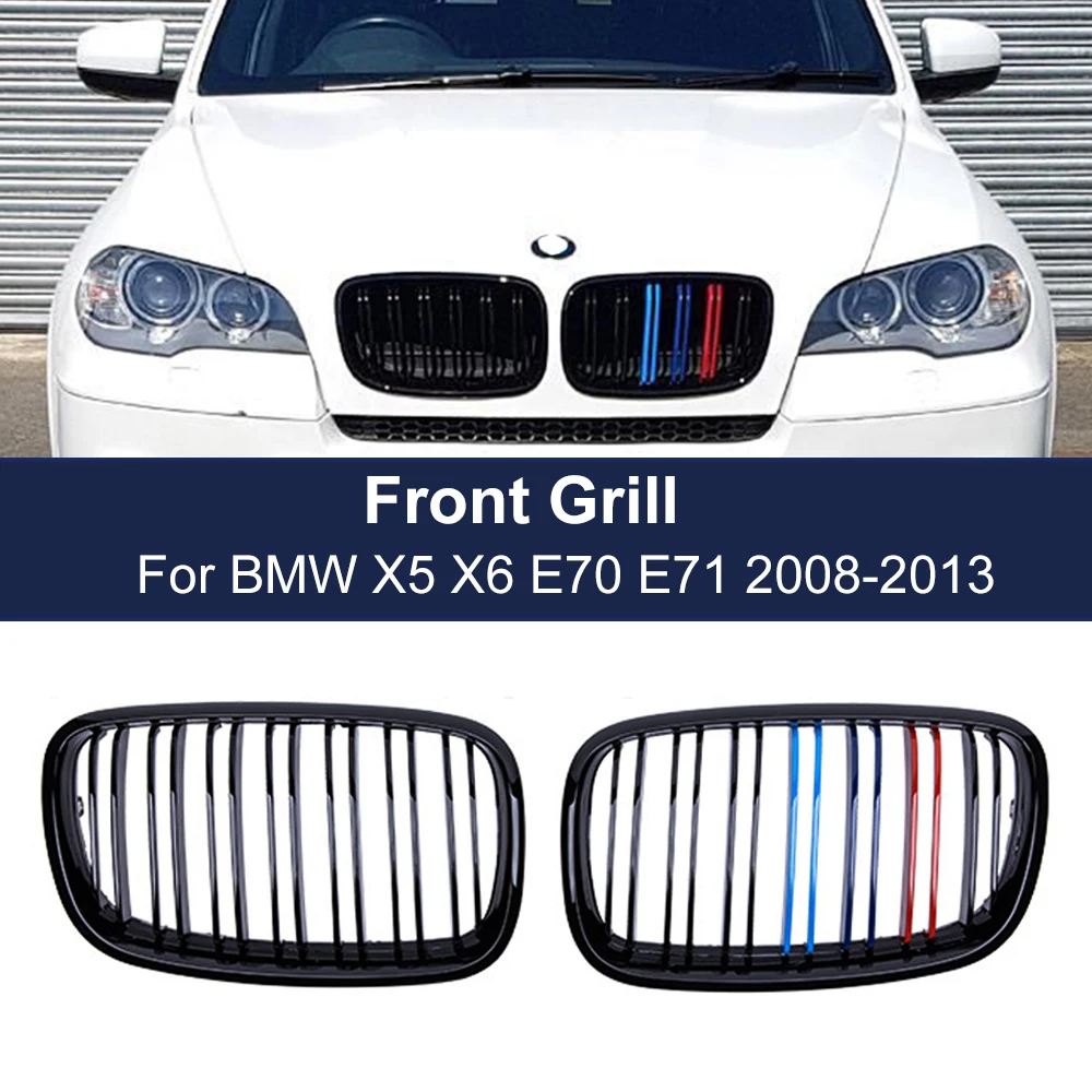 

Передняя решетка для автомобиля, решетка радиатора для BMW X5 X6 E70 E71 2008-2013 М-цвет, двойная решетка, стильные глянцевые черные гоночные решетки
