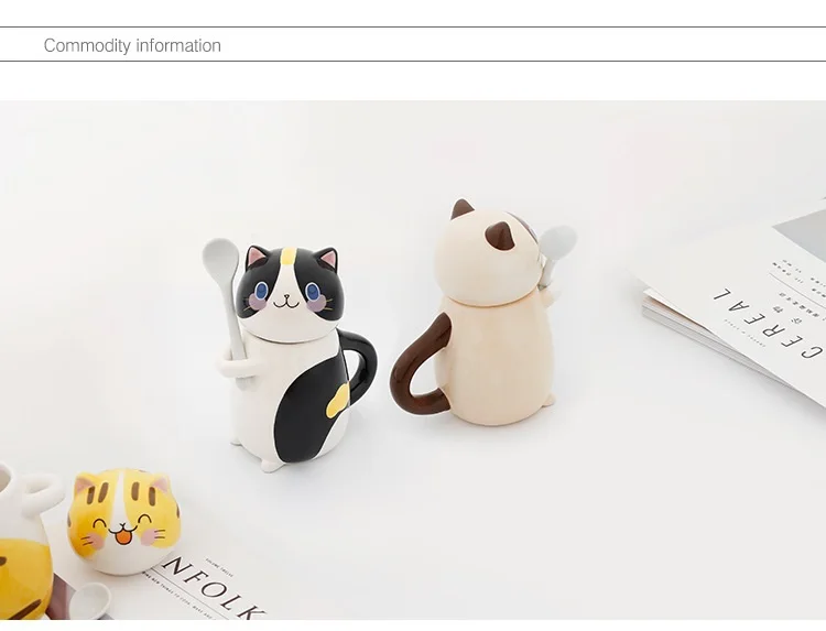 Творческий Кот из мультфильма Kawaii разрисованная вручную керамика кружки 3D чашка для кофе с молоком забавные кружки с крышкой Ложка Рождественский подарок украшение стола