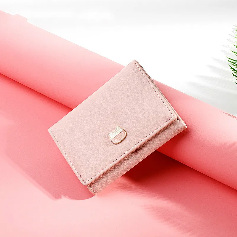 Короткий Симпатичный кошелек с изображением кошек кожаный три складных кошелька