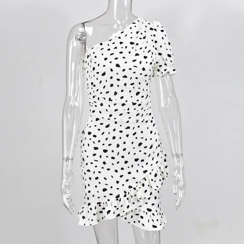 

Ahagaga 2020 Sexy Ruffles Ploka Dot One Shoulder Dress Party Clubwear Fashion Women's Mini Dresses Bodycon Streetwear Vestidos
