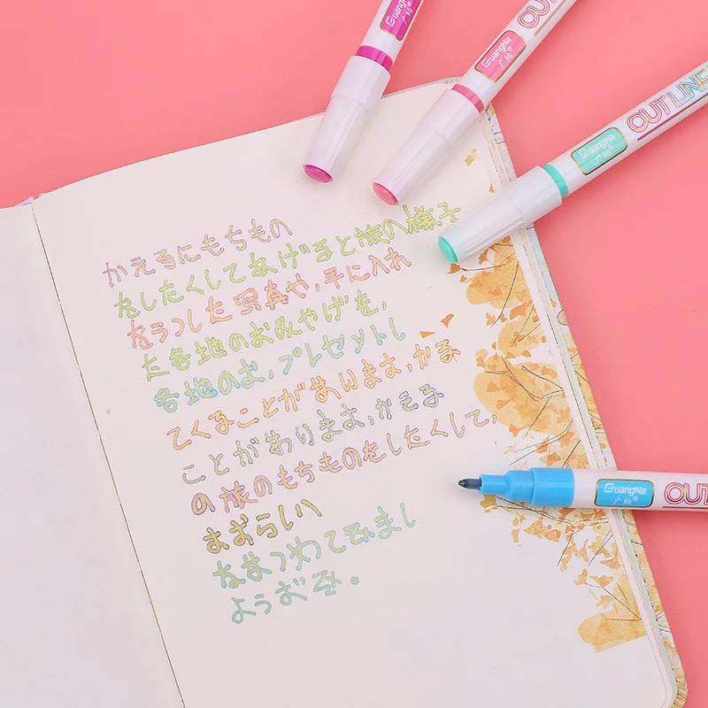 8 цветов пномовая двойная линия контурная ручка блестящий цвет флуоресцентный