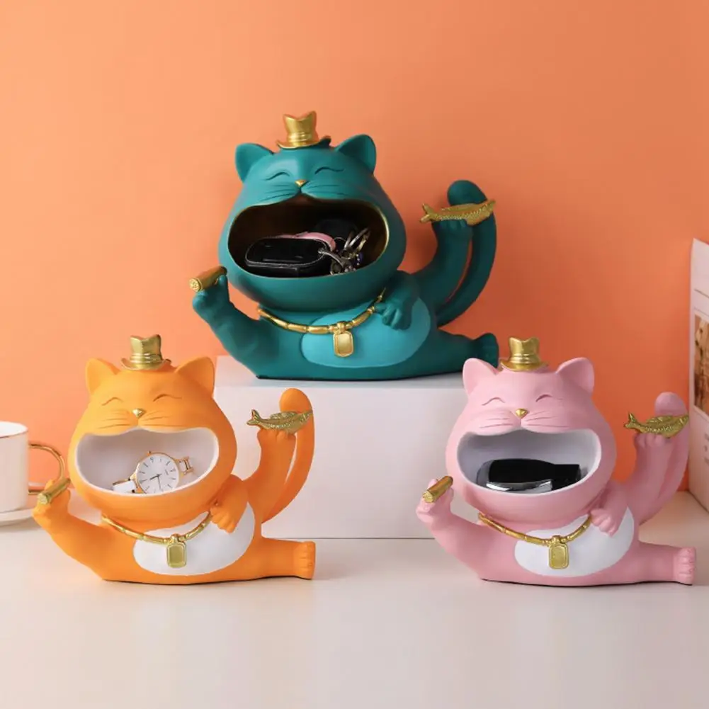 

Sundries Box Vibrant Color Large Capacity Resin Animal Cat Sculpture Storage Holder Decor for Home