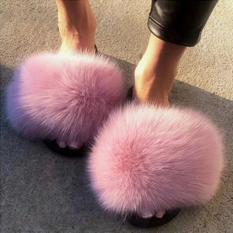 

Women Furry Slippers Ladies Shoes Cute Plush Hair Fluffy Sandals Women's Fur Slippers Winter Warm Slippers