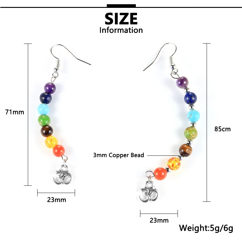 Женские серьги из натурального камня 7 чакр висячие с пирсингом длинные обручи