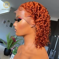 ginger curly human hair wig pixie cut short bob wig deep wave frontal wig pre plucked transparent lace wigs for black women