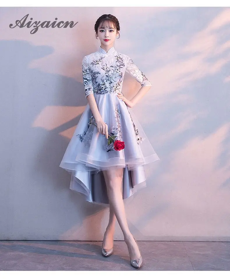 Вышивка Cheongsam длинное китайское Восточное вечернее платье элегантные платья принцессы красные Qipao Свадебные Летние женские сексуальные цветы