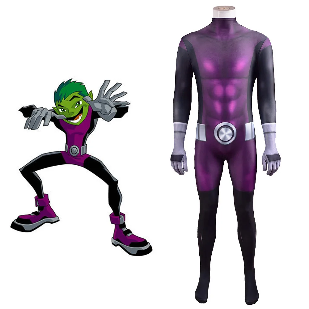 

Super Hero Titans Attack Beast Boy Costume Cosplay Spandex Zentai Jumpsuit Bodysuit Disfraces De Halloween Costume for Adult/kid