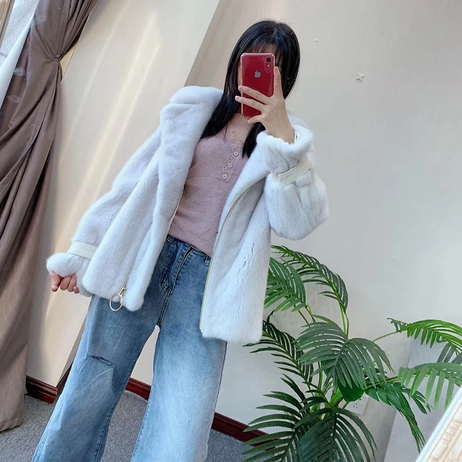 Шуба женская Норковая Geunine зимняя теплая с натуральным воротником короткая |