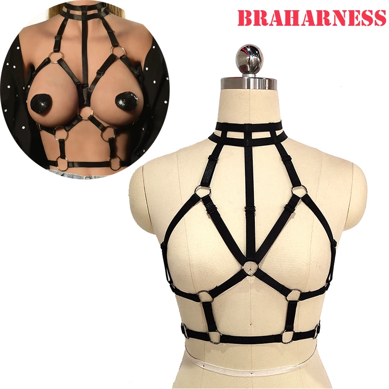 

Женский бюстгальтер в стиле панк с пентаграммой и ремнями