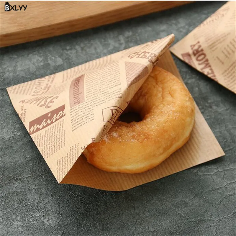 

10pc English Pattern Food Greaseproof Paper Bag Cake Decoration Accessories Sandwich Donut Packaging Bag Baking Accessories.75z