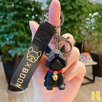 fashion punk french bulldog pendant keychains pu leather cute dog keychain for women bag pendant jewelry trinket men car keyring