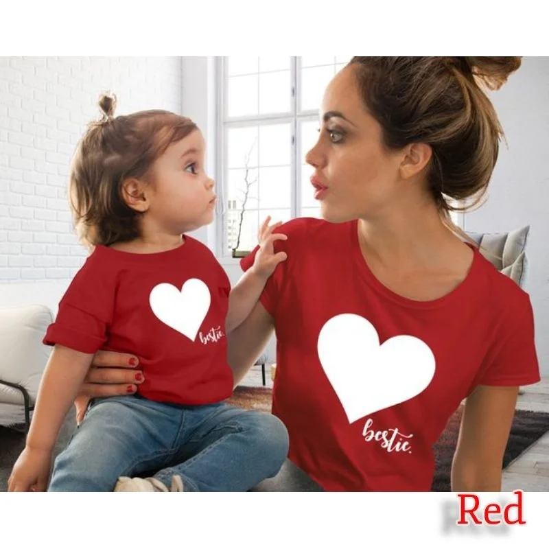 

Heart Printed Cotton T-Shirt Cute Lovely Summer Tops Family Matching Outfits Mother and Daughter Clothes Mommy and Me Tees