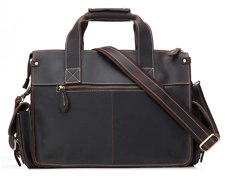 Vintage Men's Briefcase Genuine Cowhide Leather 15&quot PC Laptop Bag Crazy Horse Business Messenger Work Tote for man | Багаж и сумки