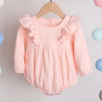 infant baby girls romper 2022 spring solid long sleeve linen button ruffle bodysuit newborn girls princess clothes 0 24 months