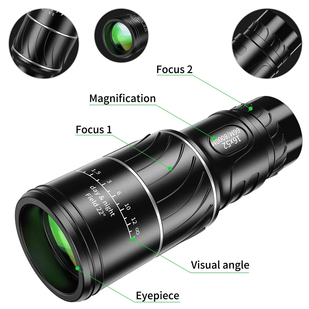 Монокулярный телескоп APEXEL мощный Компактный монокуляр 16x52 с двойным фокусом