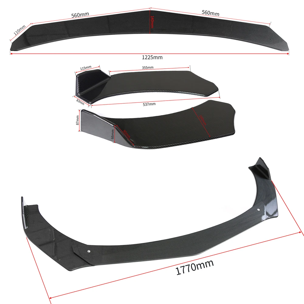 Универсальный передний бампер спойлер для переднего бампера ABS 3 шт. подходит