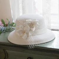 2021 french hepburn black 100 wool top hat bride wedding white fedora british lady elegant flower felt bucket hats 55 58cm