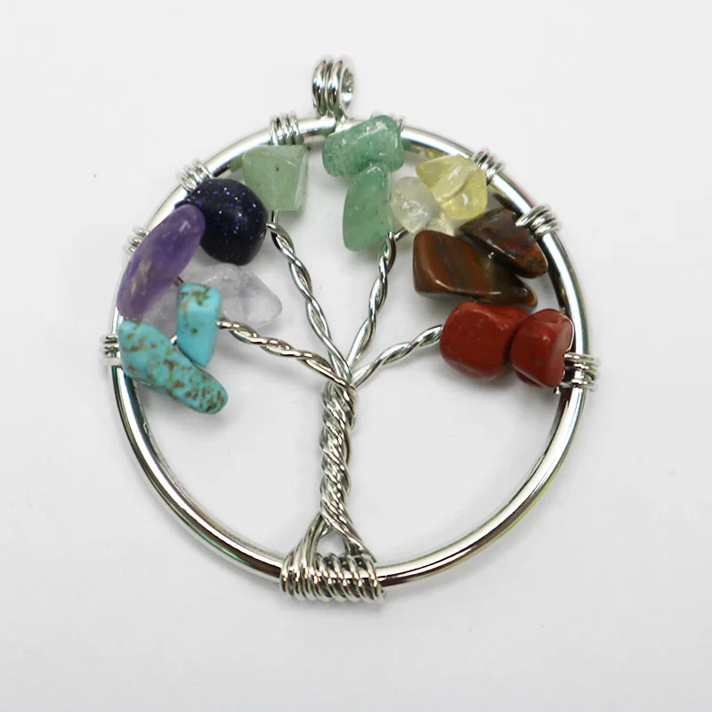 7 Chakra Quartz Natural Stone Tree of Life Pendulum Pendant For Women Healing Necklaces Reiki Jewelry 30mm | Украшения и