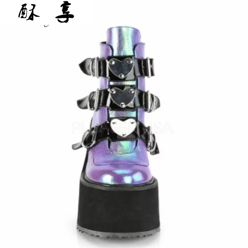 Новинка Зимние сапоги с металлической пряжкой Ботильоны женские ботфорты в