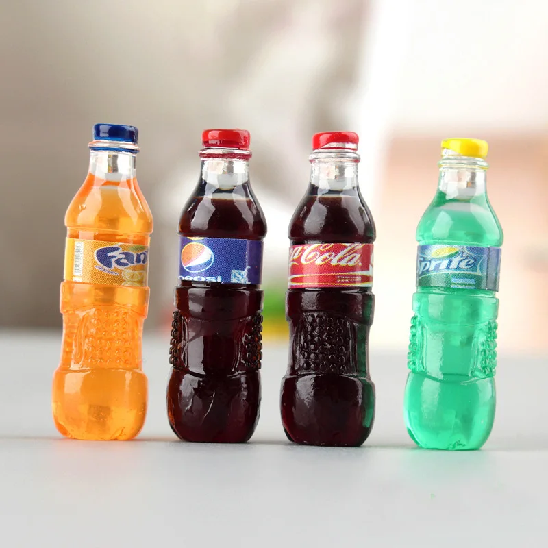 

4PCS 1:12 Scale Cute Mini Coke Dollhouse Miniature Beverage Bottle Soda Drink Pretend Play Food Toy Kitchen Accessories