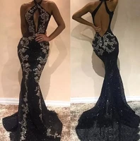 luxury mermaid prom dresses shinny sequin sleeveless robe de soir%c3%a9e femme grey appliques halter neck evening cocktail dress 2022