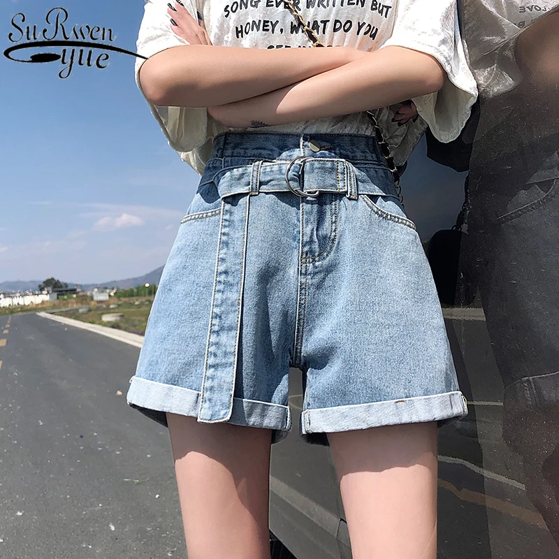 

Women's Denim Shorts Casual Summer Ladies Shorts Jeans for Women Vintage High Waist Blue Wide Leg Female Jean Shorts 9514