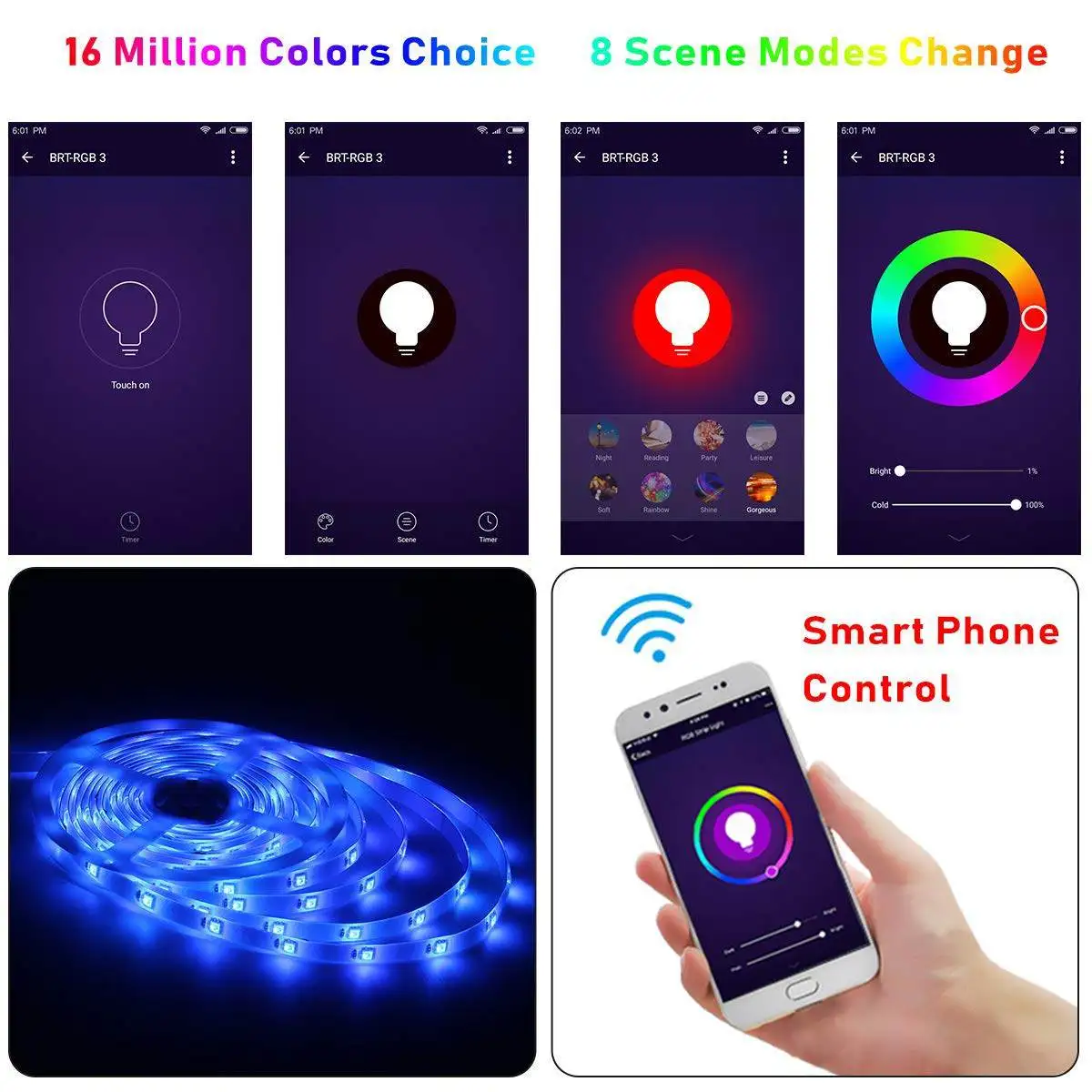 

Color RGB TV Backlight LED USB Powered TV For 24 Inch-60 Inch TV/Mirror/PC APP Control LED Strip 5V