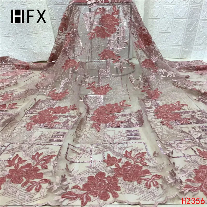 HFX французская кружевная ткань Роскошная бархатная ткань с кружевом и камнями африканская Тюлевая Сетка кружевная ткань нигерийские Свадебные платья F2342