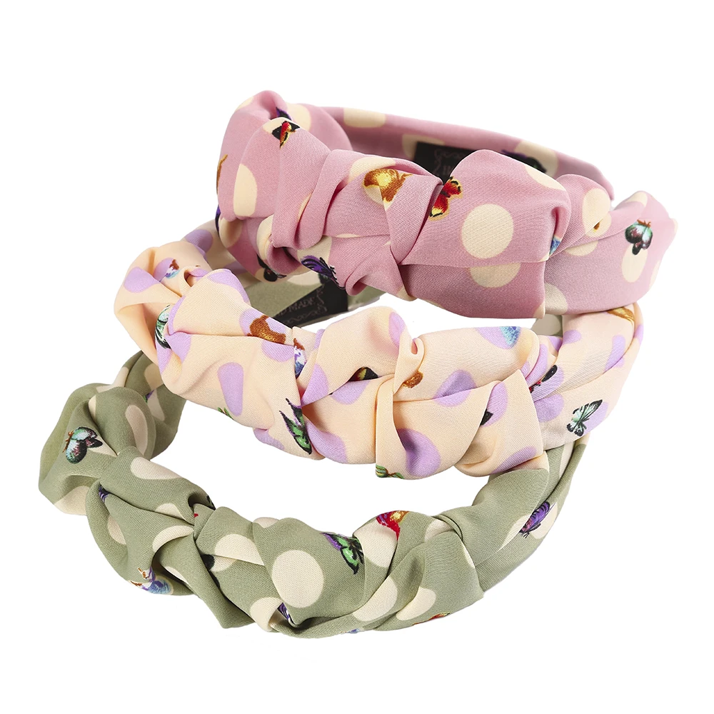 

Kajeer Women Satin Pleated Wave Headbands Wide Hair Hoop Fashion Dot Print Elastic Hairbands Head Band Bezel Hair Accessories