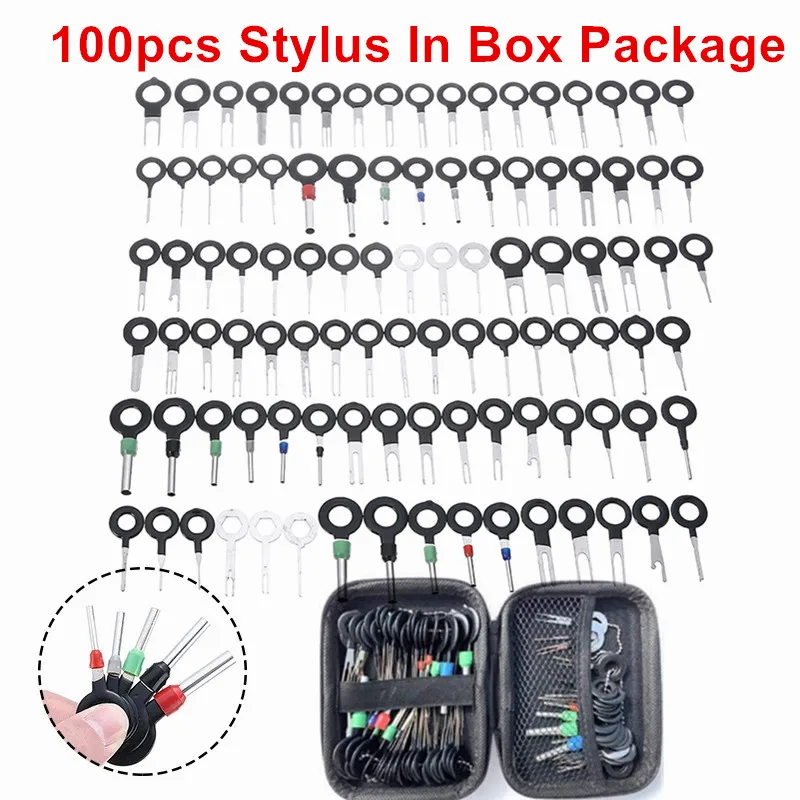 

100pcs Pin Extractor Set Car Wire Crimp Terminals Removal Tool Kit Auto Repair Hand Tools Stylus Automotive Plugs Puller in Box