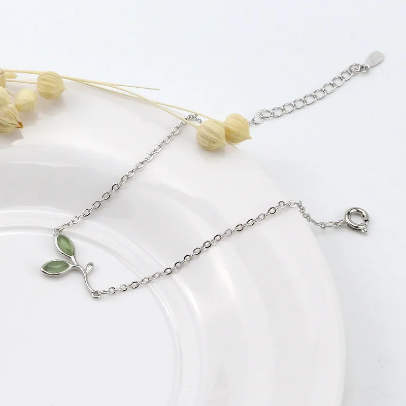Женские браслеты цепочки из стерлингового серебра 925 пробы с опалом и зеленым