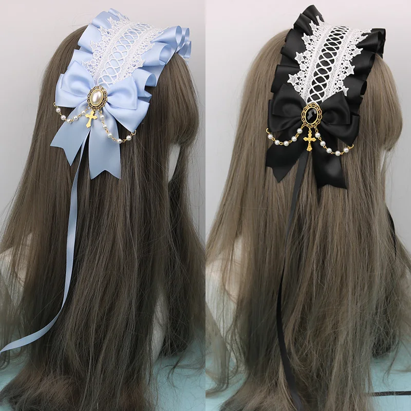 

Japanese Soft sister Lolita Lace Headdress Sweet wild kc Hair band Headband Side clip Hair Accessories Handwork Headdress