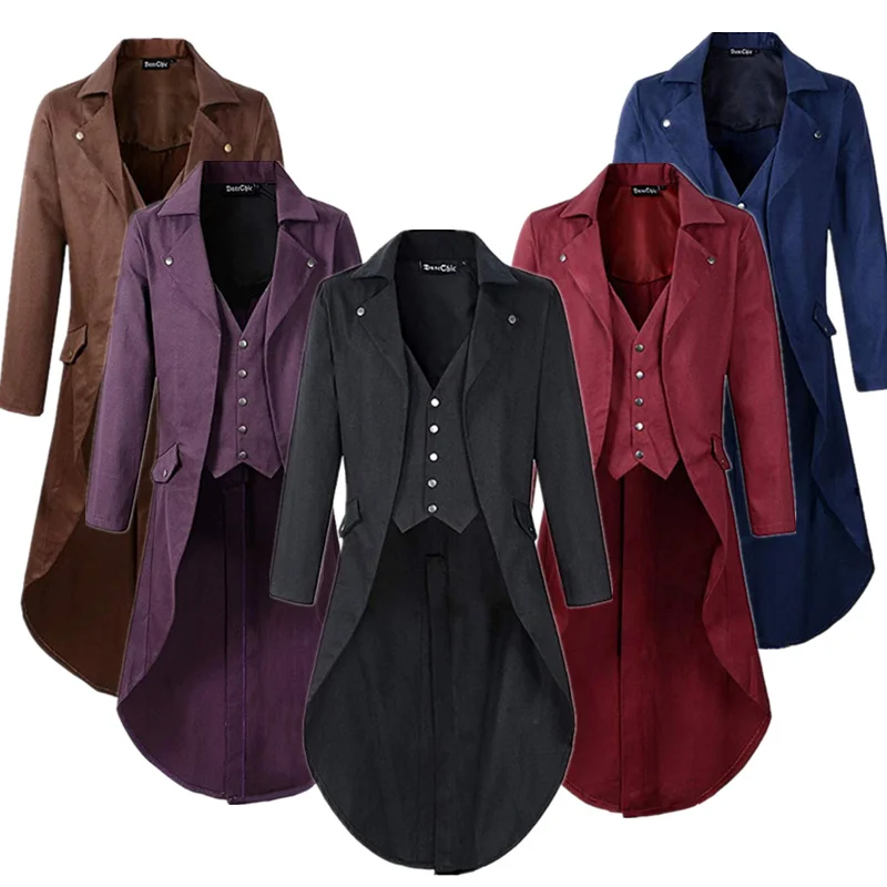 Мужской средневековый костюм викторианский стимпанк мужской смокинг Длинные