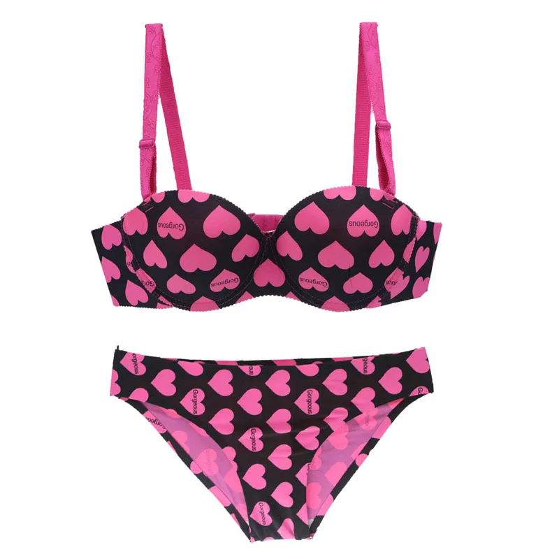 Сексуальный комплект нижнего белья цельный бесшовный бюстгальтер с принтом love