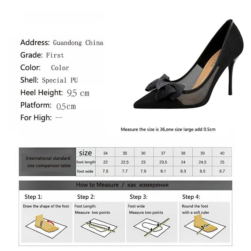 

Meriahzheng 9.5CM 2021 Sexy Nightclub Mesh Women's Shoes with Stiletto Shallow Pointed Bow Heels Hollow Women's Single Shoes DS