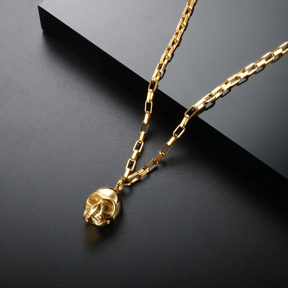 

ZMFashion Punk Goth Skull Necklace Stainless Steel Vintage Hip Hop Statement Clavicle Choker Chains Jewelry Gifts For Women Men