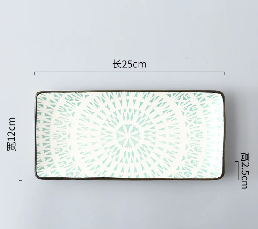 1 Japanese Style Sushi Plate Creative Underglaze Color Rectangular Ceramic Plate home Western Dish Serving Dishes Dinner Plates - Color: 1