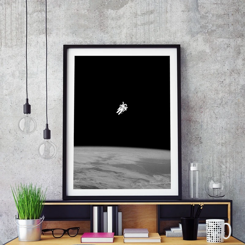 

Astronaut Spaceman New Moon Wall Art Canvas Painting Black and White Posters and Prints Kids Room Wall Decor Boys Gifts