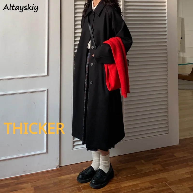 

Solid Blends Women Single Breasted Korean Style Chic Trendy Popular Elegant College Students Ulzzang Female Clothing Winter Ins