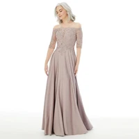 new elegant ice apricot lace off shoulder half sleeve mother of the groom gowns bateau neck mother dresses a line full length