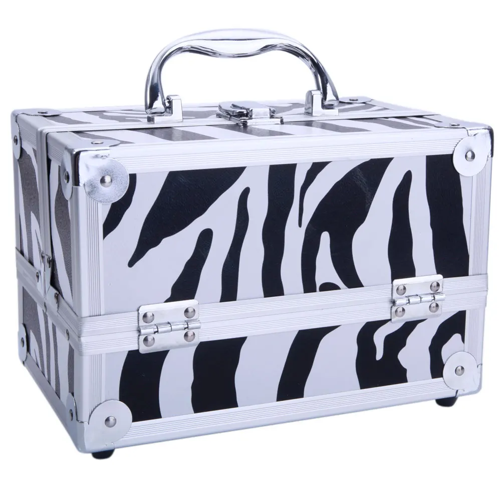 

9"x6"x6" Women Makeup Train Case White Zebra Cosmetic Box Organizer with Mirror Large Capacity Cosmetic Travel Case with Wheel