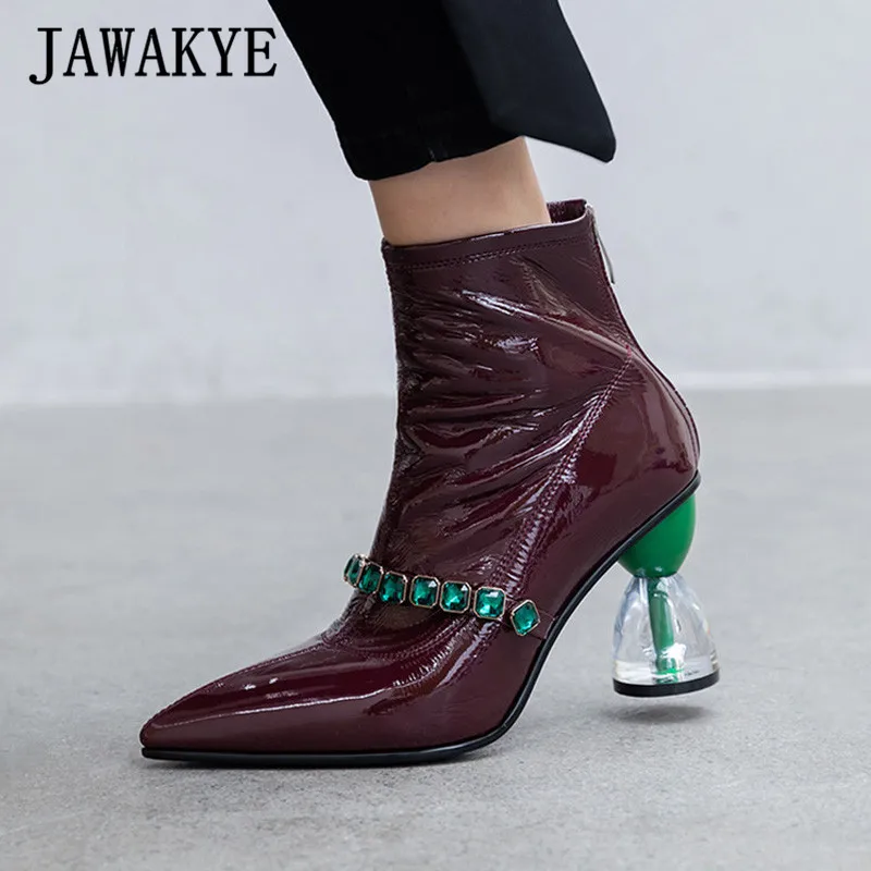 Зеленый ремешок с драгоценными камнями украшенные ботильоны женские