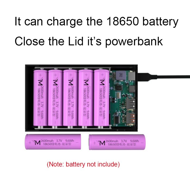 5*18650 чехол для внешнего аккумулятора с двумя USB-портами быстрое и беспроводное