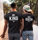 Футболки с коротким рукавом Mr King Mrs Queen футболка для пары, милые топы, повседневные футболки для влюбленных, подарок на день Святого Валентина, футболки на тему дня Св. Валентина