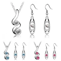 new crystal wedding jewelry sets earrings chain classic waterdrop pendant necklace earrings bridal jewelry for women girls party