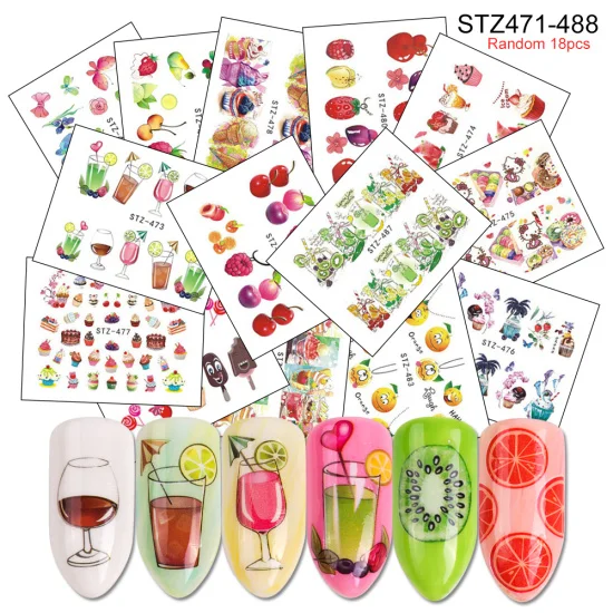 STZ471-488 18pcs Набор наклеек для ногтей переводные наклейки для воды смешанный дизайн цветок животное слайдер для маникюра ногтей украшение татуировки Советы LA830 - Цвет: STZ471-488 18pcs