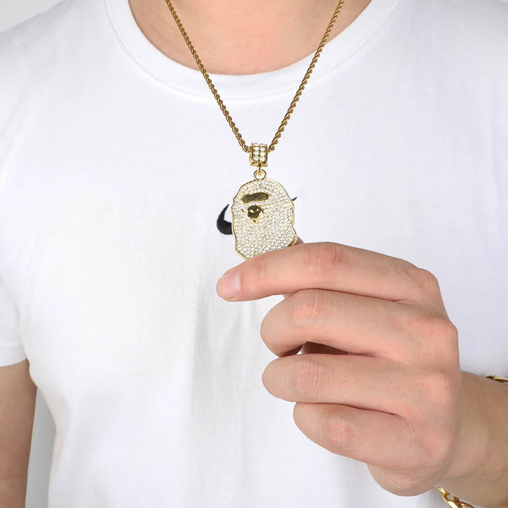 

Full Iced Alloy AAA Crystal Bling Hip Hop Ape Pendant Necklace Fashion Party Jewelry Gift for Men Rapper Dancer